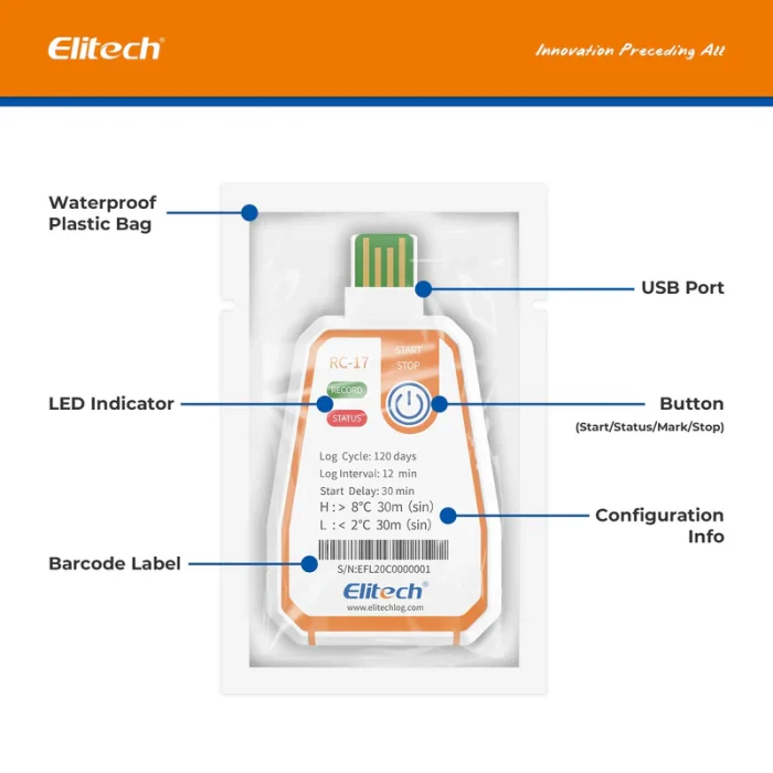Elitech RC-17 Temperature Data Logger Single Use 2